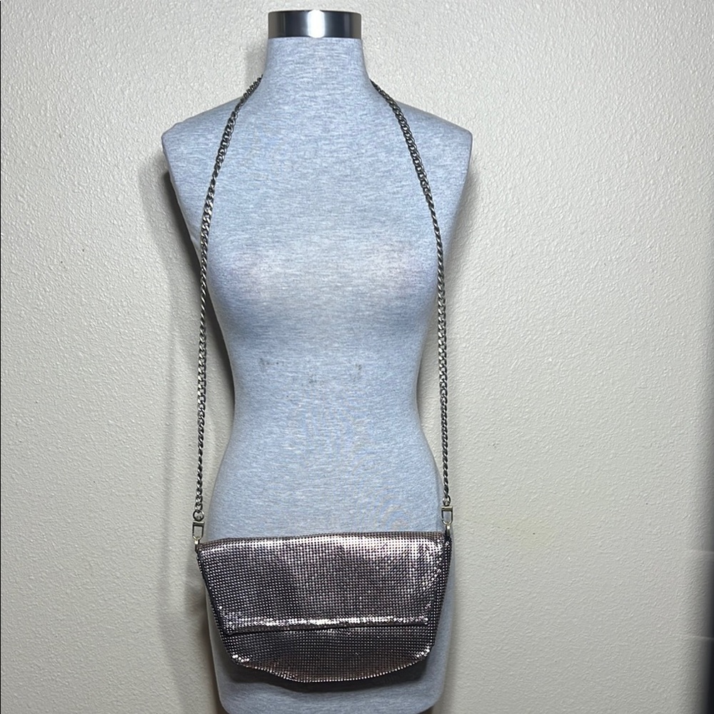 Reiss Silver Crossbody Bag with Metallic Finish